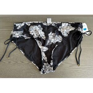 NWT Time and Tru Womens Plus Size 1X 16W-18W Swim Bikini Bottom Floral Black